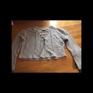 Long sleeve light grey lace up top!
